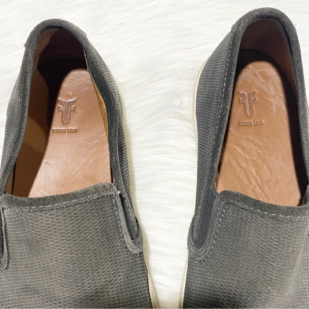 Frye Brett‎ Leather Perf Slip On Loafer Shoes Slate Gray 9.5